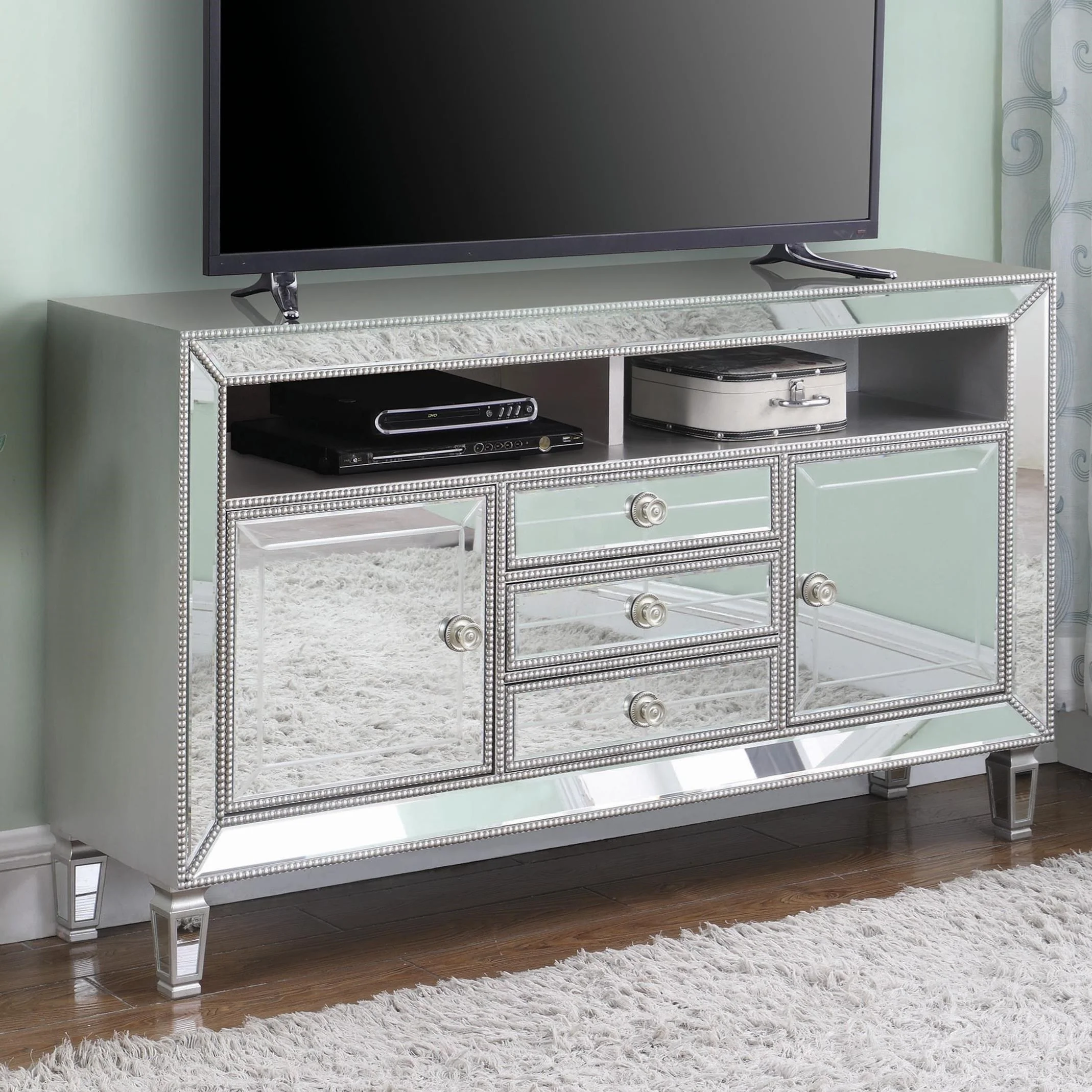 Coaster TV Stands 722272 Glam Mirrored 60" TV Stand Corner Furniture